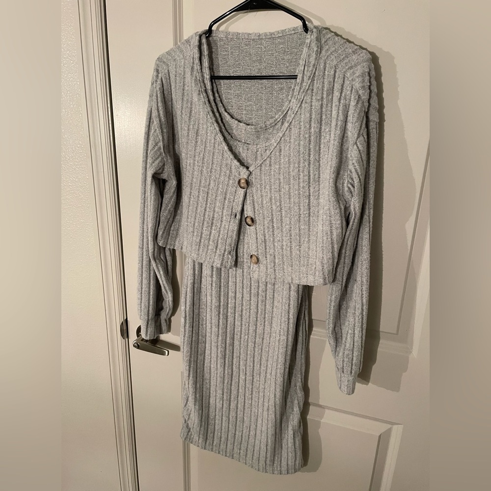 Gray dress with cardigan